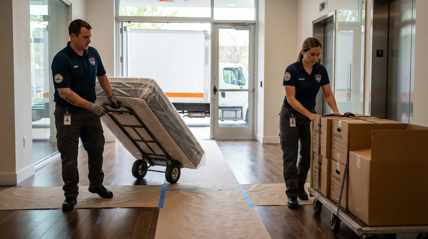Professional apartment movers loading elevator in Salcha, AK